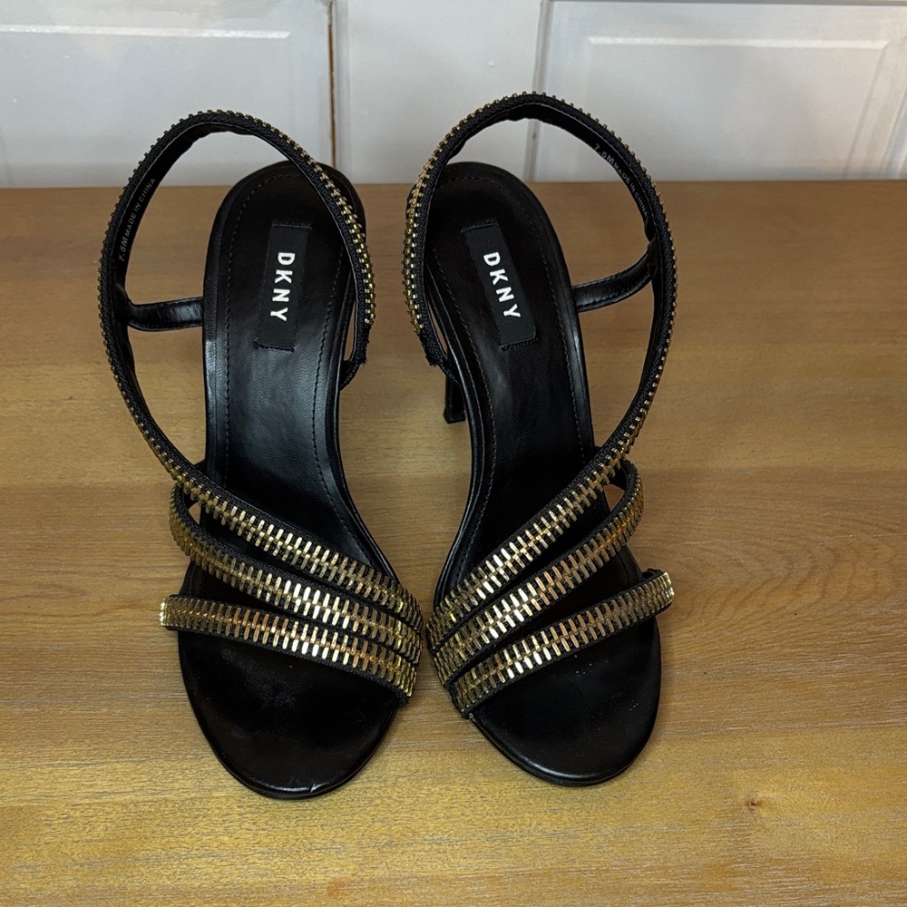 DKNY Black and Gold Strappy heels women size 7.5